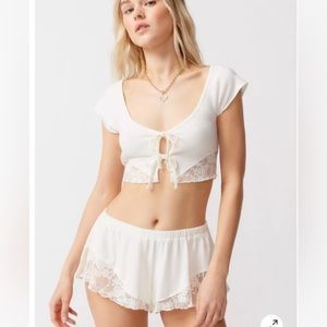 NWT UO Out From Under Auriella Lace Top & Short Set in Blue/Yellow